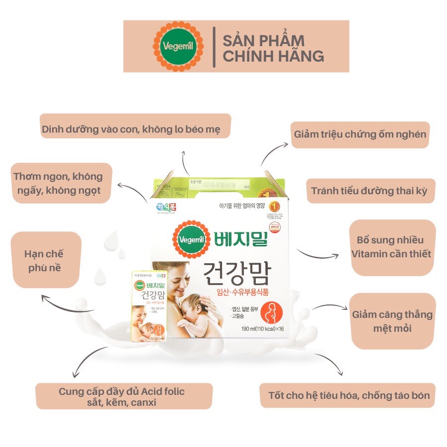 Sữa bầu Vegemil Hàn Quốc (Nguyên thùng 16 hộp x 190ml)
