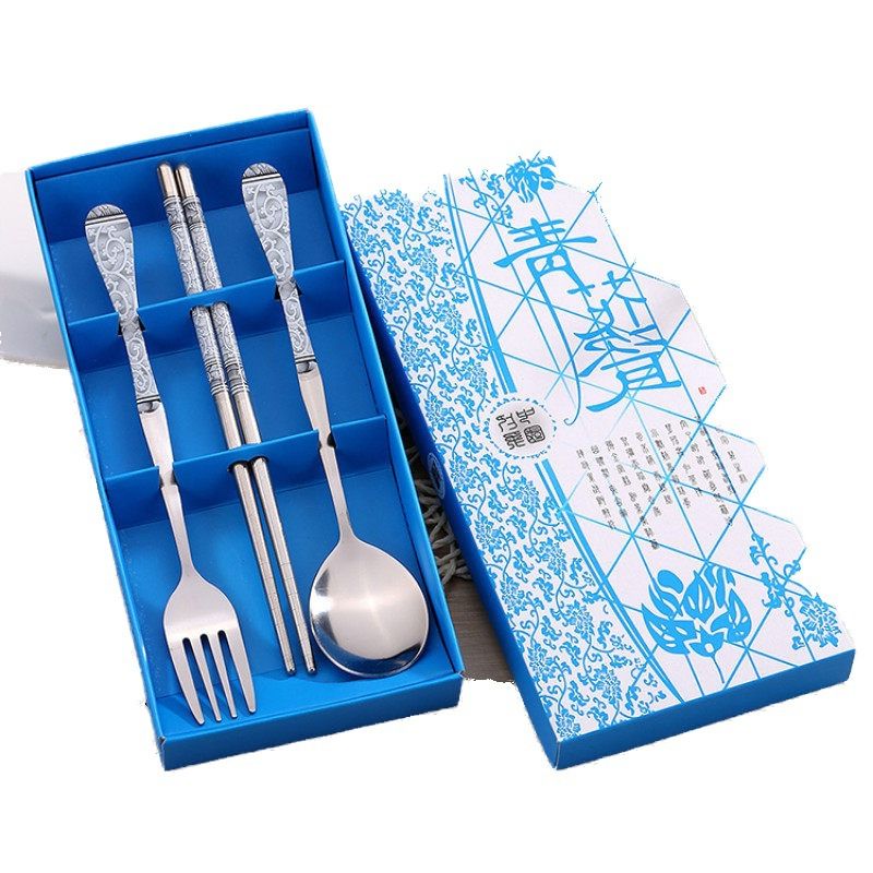Set 03 dish spoon Fork chopsticks stainless steel 304 box high-grade (nhiều màu)-[set spoon Fork travel Fork dinner oblique stainless steel, stainless steel spoon đẹp, stainless steel chopsticks high-end]