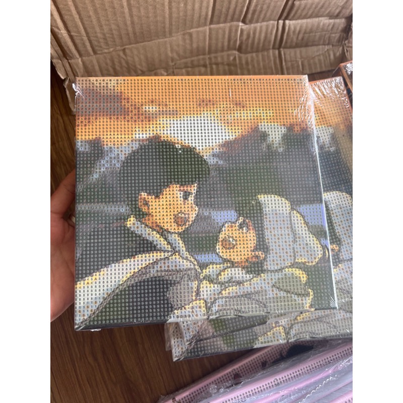Tranh đính đá cặp đôi size 20x20cm khung gỗ căng sẵn trưng suốt đời -ngọc thịnh