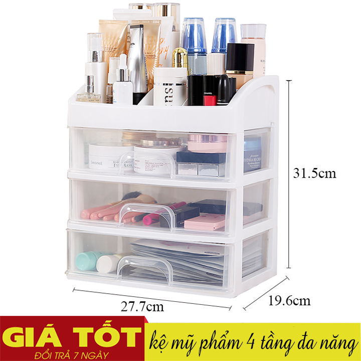 Kệ Đựng Mỹ Phẩm 4 Tầng Kiểu Dáng Sang Trọng Tiết Kiệm Không Gian, Kệ mỹ phẩm 4 tầng có ngăn kéo tiện dụng (Trắng)