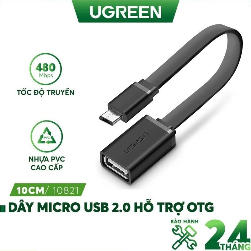 Dây micro usb 2.0 otg dạng dẹt + tròn dài 10-12cm ugreen 10821 us133 - hàng