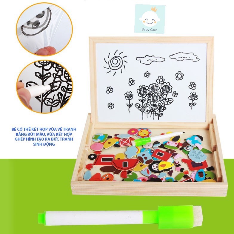 Bảng Ghép Nam Châm 2 Mặt Bằng Gỗ Cho Bé Học Chữ Cái Và Số Thông Minh, Bảng từ 2 mặt tiện dụng cho bé học tập, vui chơi, Bộ đồ chơi trí tuệ cho bé