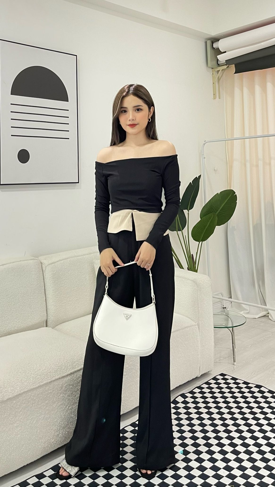 COCO SIN - Quần Đen Xẻ Lai Phối Lưng