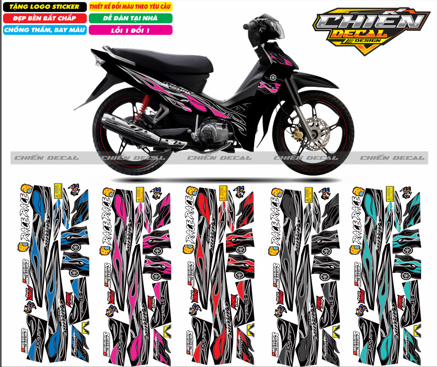 Tem rời lửa sirius RC 110cc - 50cc màu đen có nhiều mẫu lựa chọn