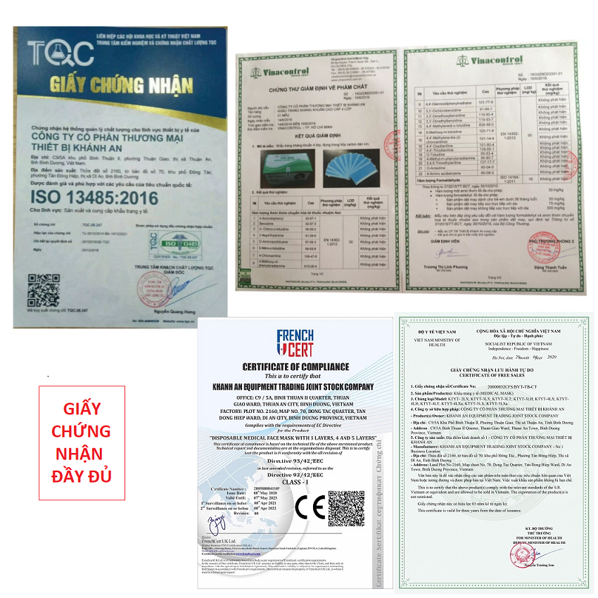 Hộp 50 cái khẩu trang y tế Khánh An Loại 1 - 4 lớp vải SMS lọc kháng khuẩn ISO 13485:2016 - nhiều màu