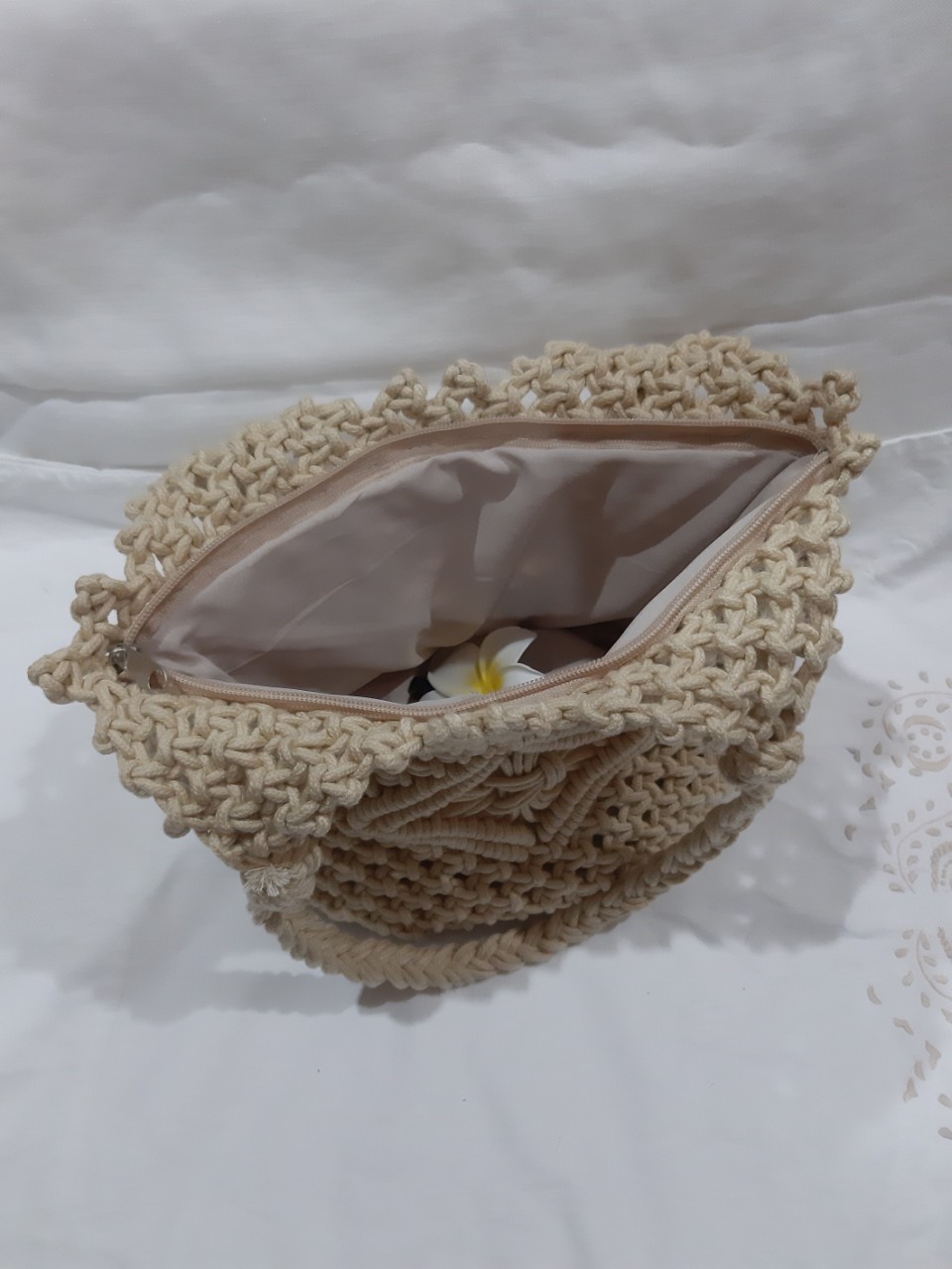Túi Macrame đeo vai siêu xinh - Phong cách Boho, Vintage Đan Hoa Văn Tinh Tế Ngang: 32 cm * Rộng 32 cm, Dài quai: 23 cm