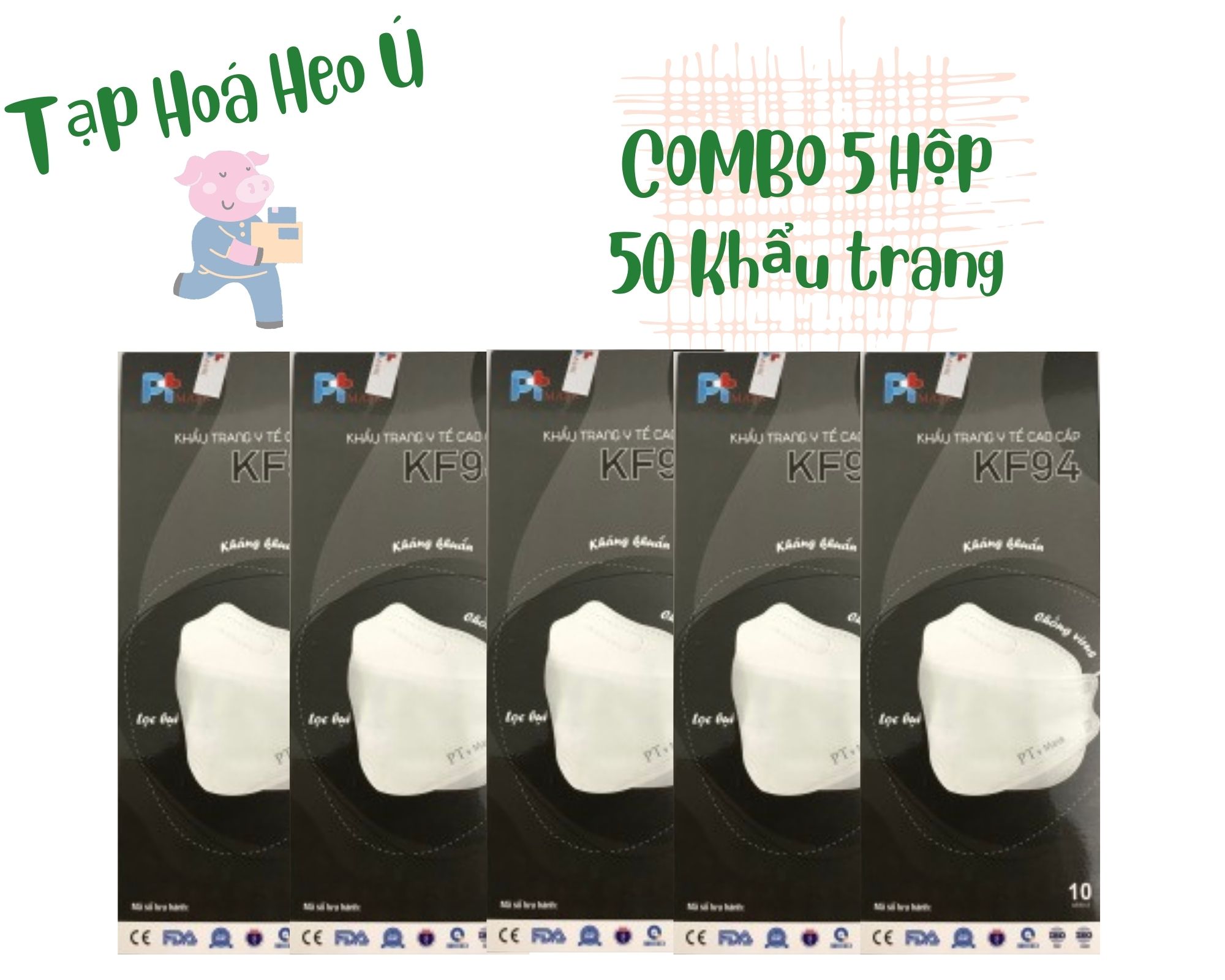 [COMBO 5 Hộp 50 Cái] Khẩu Trang KF94 Kháng Khuẩn Phong Cách Hàn Quốc