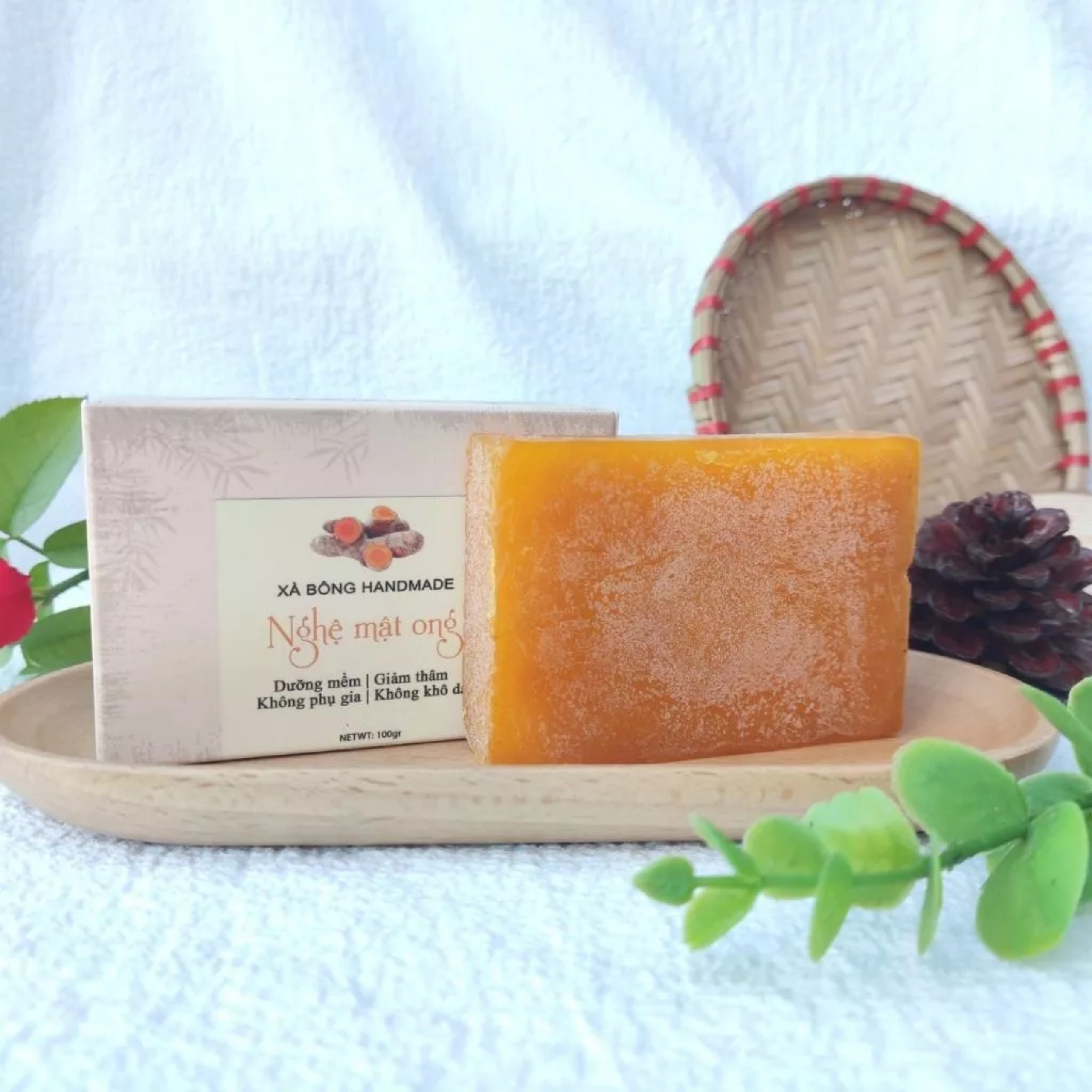 Xà Phòng Thảo Dược nghệ mật ong, xà bông nghệ tươi thảo dược thiên nhiên handmade sinh dược- 100g