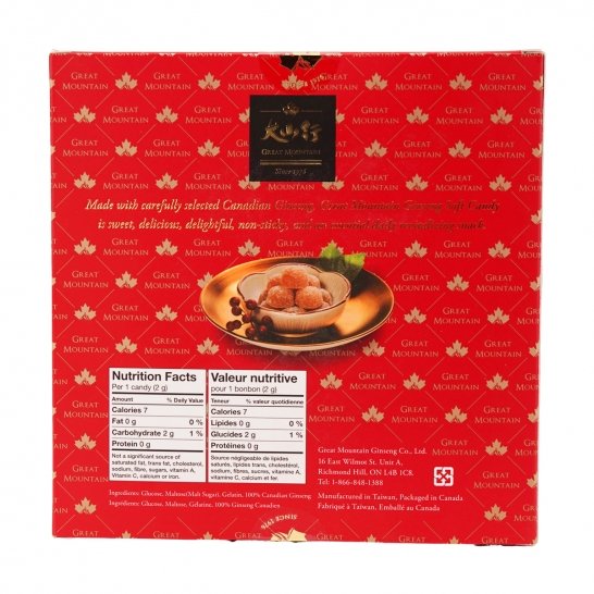Kẹo Nhân Sâm Dẻo Great Muontain Canada 150gr/ Hộp
