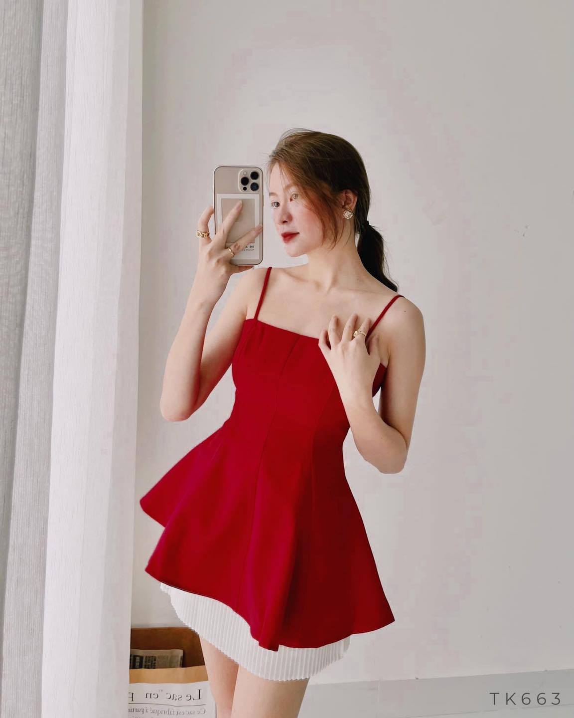 [Ảnh thật] Áo peplum 2 dây xòe lệch tà