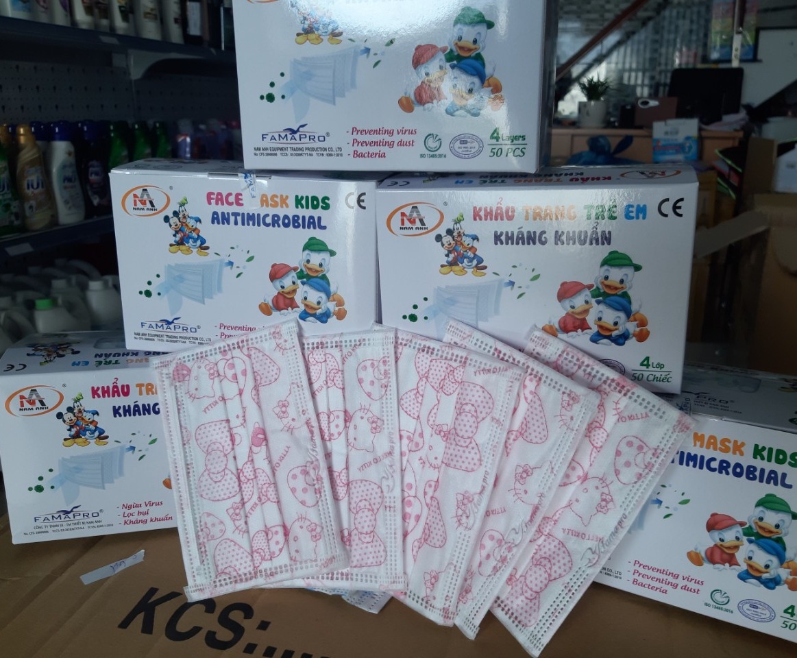 [HCM](MÀU HỒNG) Hộp 50 khẩu trang y tế trẻ em -Hình Mèo Kitty FAMAPRO - Kháng khuẩn cao cấp - Nam Anh - Việt Nam- HỒNG