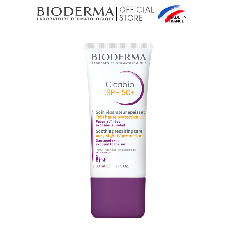 Kem dưỡng phục hồi nhanh và hạn chế tăng sắc tố cho da tổn thương Bioderma Cicabio Creme SPF 50+ - 30ml