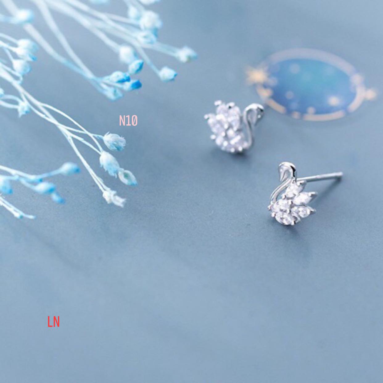 Bông tai nữ bạc ta hình thiên nga MS47