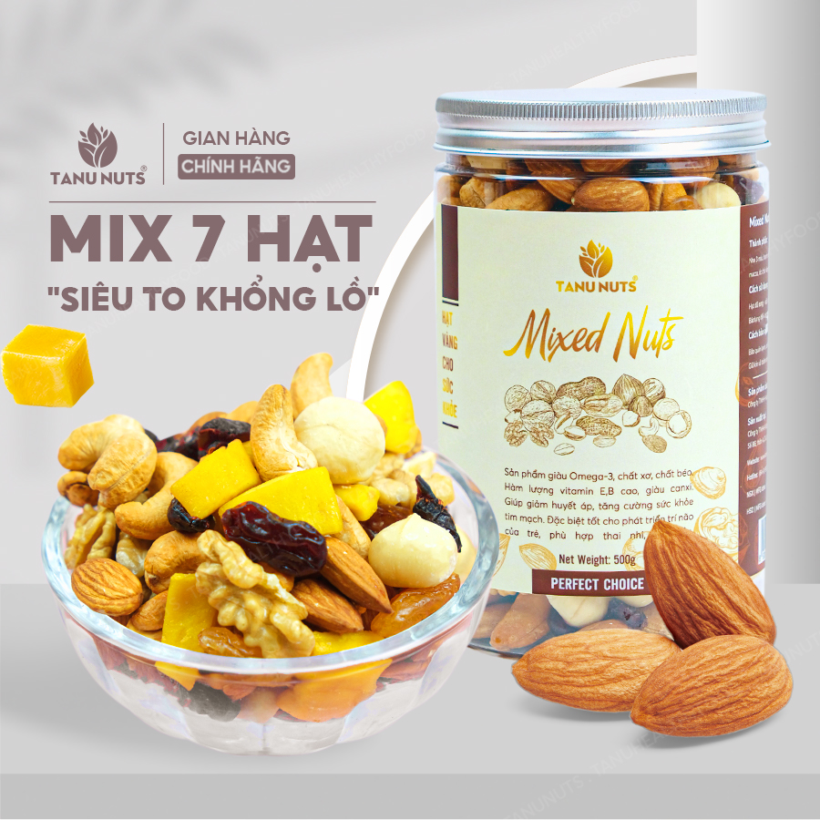 Hạt dinh dưỡng mix 7 loại TANU NUTS hũ 500g ngũ cốc granola mix các loại