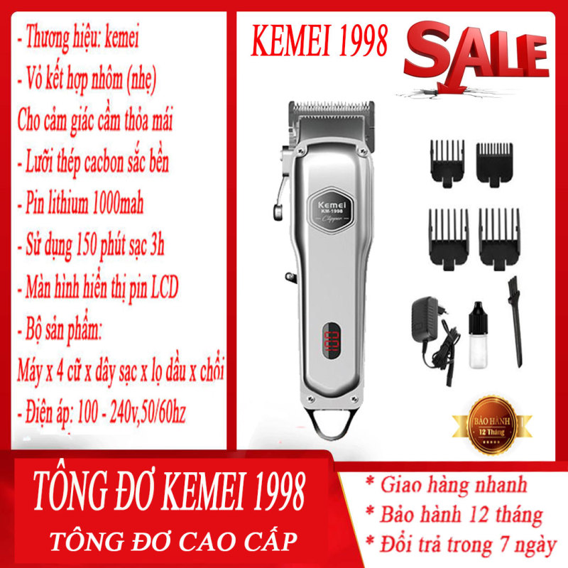 Tông đơ cắt tóc cao cấp Kemei 1998 thân nhôm nguyên khối, tăng đơ hớt tóc chuyên nghiệp không dây sạc pin đẳng cấp hơn tông đơ cắt tóc gia đình JC0817, codol ch531 giá rẻ