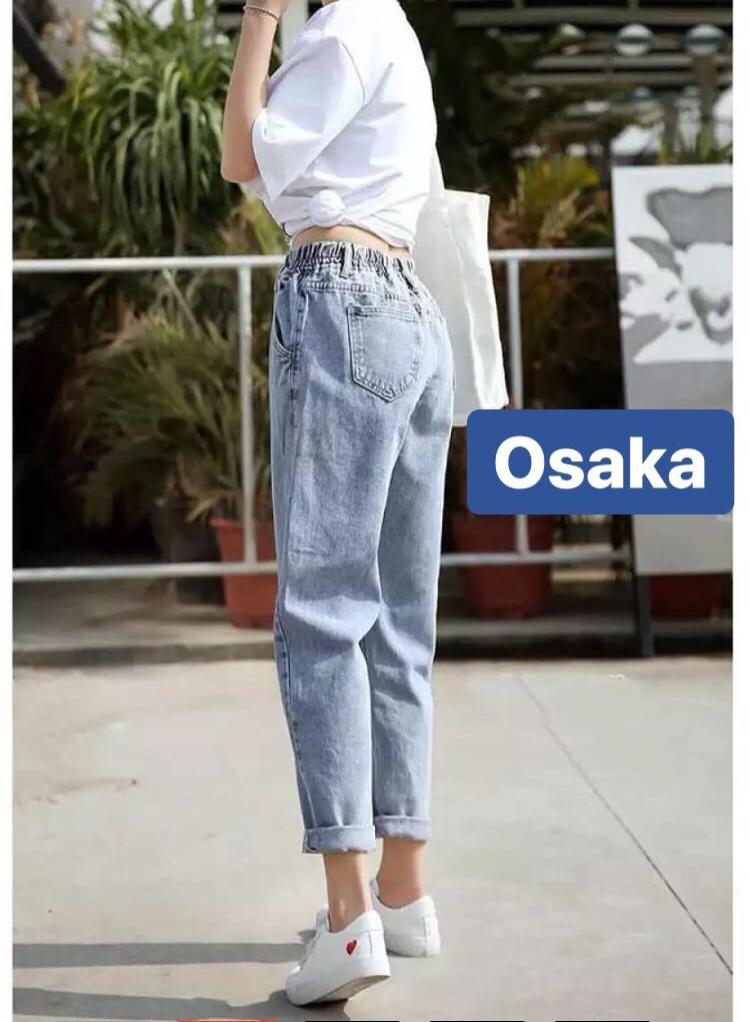 QUẦN JEAN BAGGY NỮ CHẤT BÒ XANH LƯNG THUN CẠP CHUN LƯNG CAO NÂNG MÔNG FUSI OK-330 OSAKA FASHION