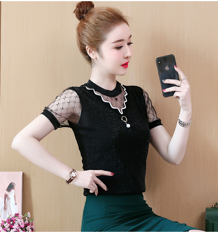 Áo kiểu  nữ trung niên pha ren - áo sơ mi ren
