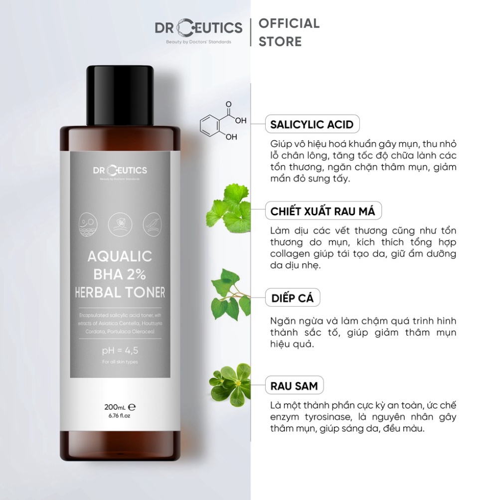 Toner Làm Sạch Và Cân Bằng Da DrCeutics BHA 2% - Thi Vũ