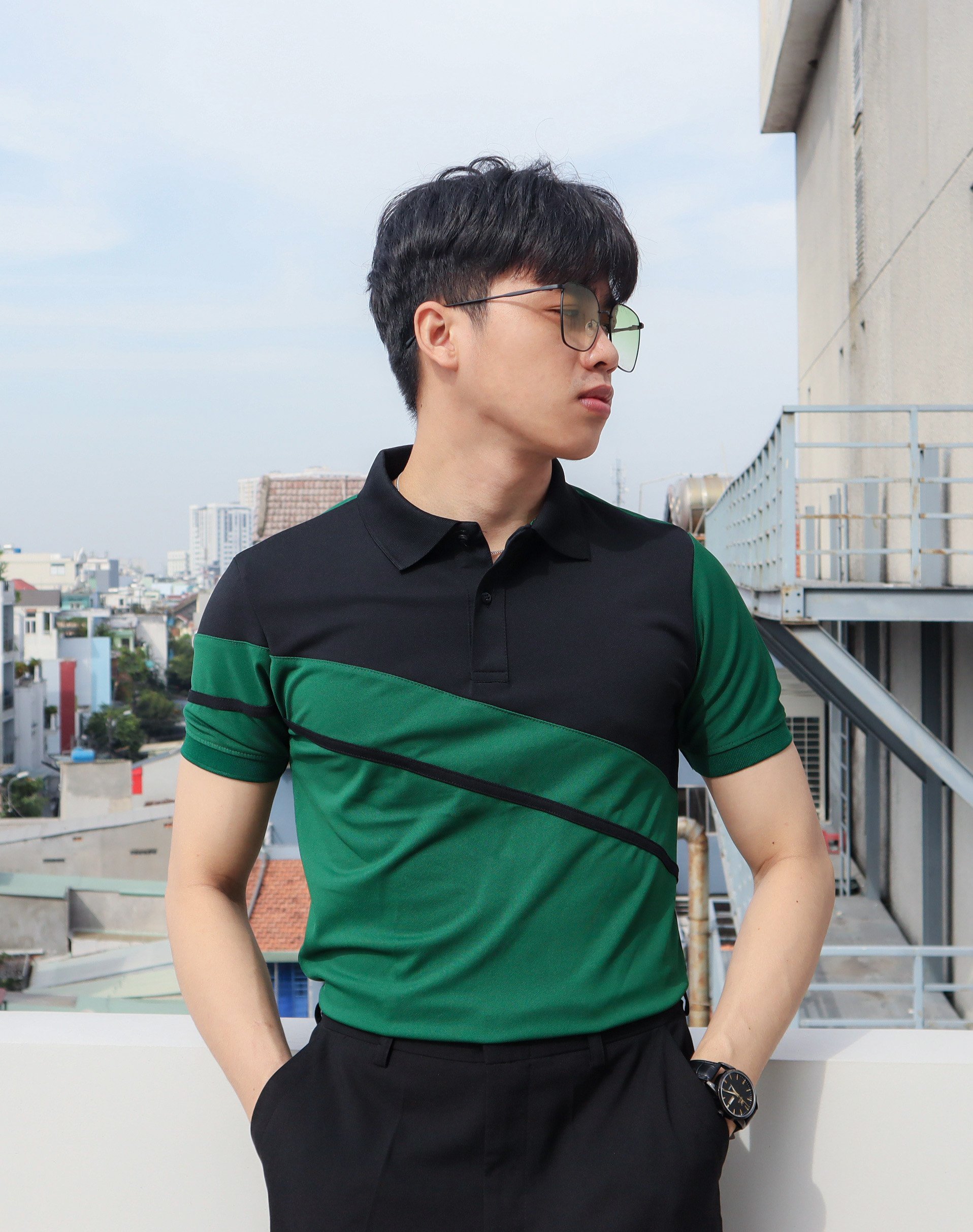 Áo Thun Nam Cổ Trụ Phối Màu