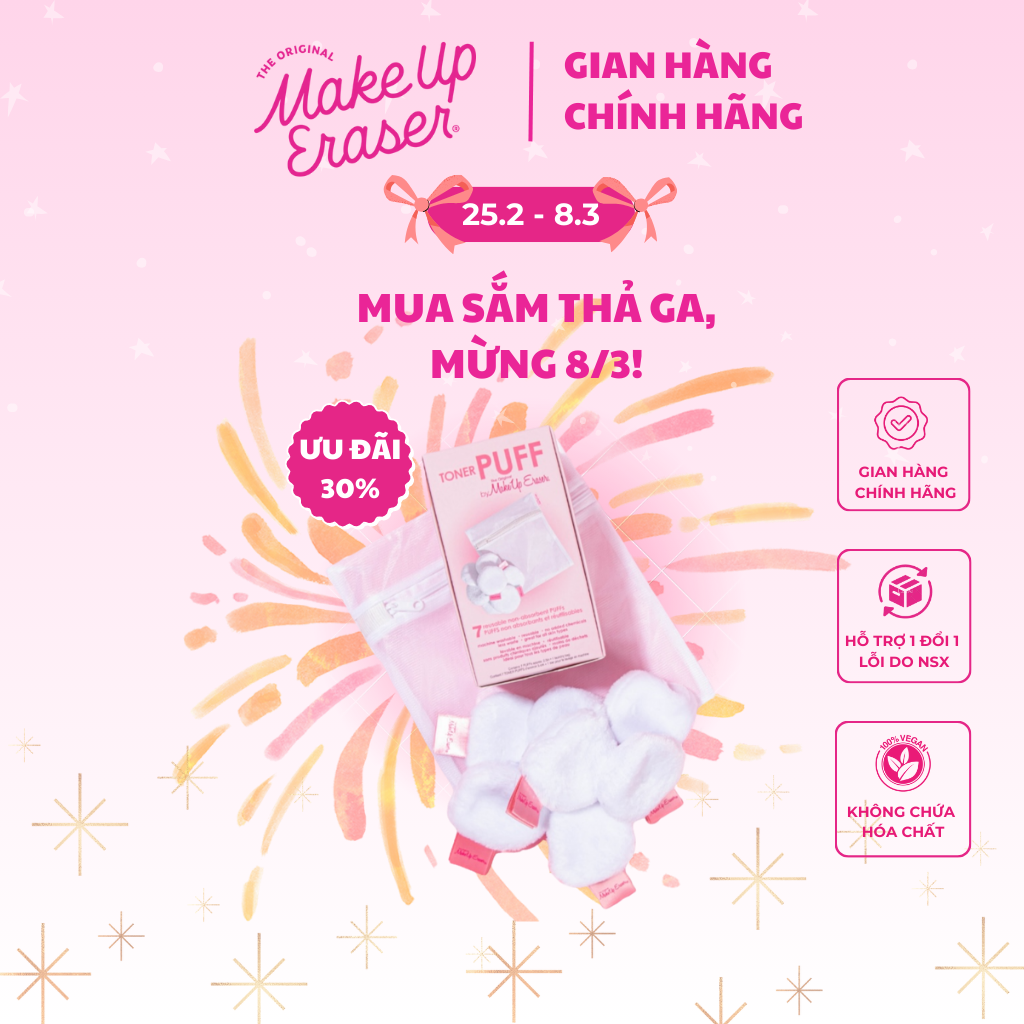 Set 7 Bông thấm toner mềm mịn an toàn cho da Makeup Eraser Toner Puff có thể tái sử dụng nhiều lần