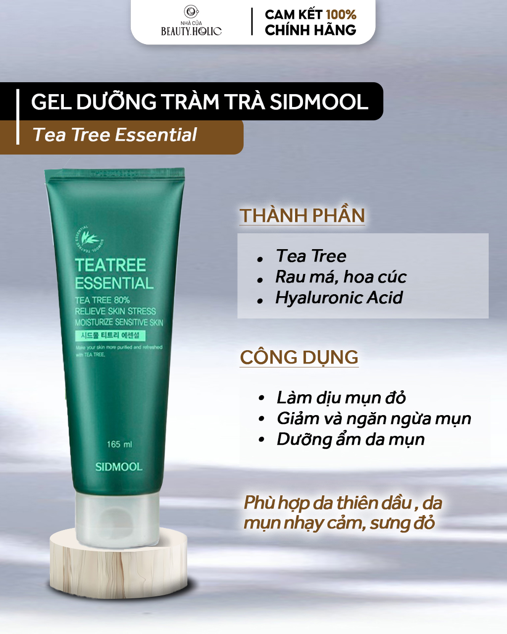 [HCM][Nhacuabeautyholic] Gel dưỡng tea tree SIDMOOL TEA TREE ESSENTIAL