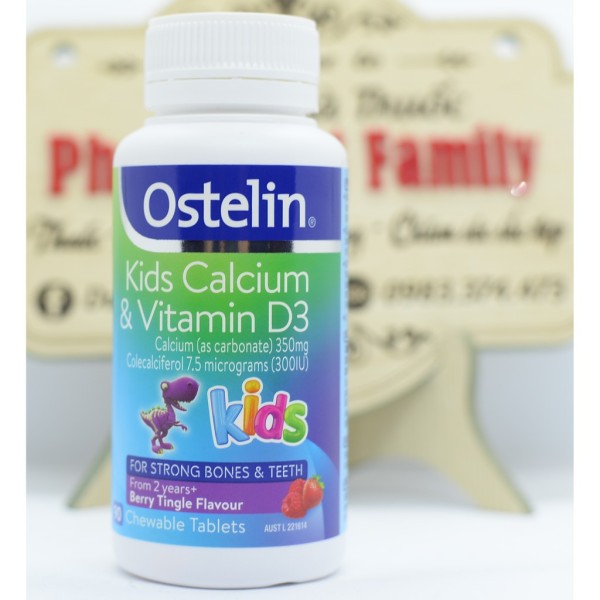 Vitamin D3 Và Canxi Cho Bé [Úc] Ostelin Kids - 90 Viên Nhai - Cho Bé Từ 2 Tuổi