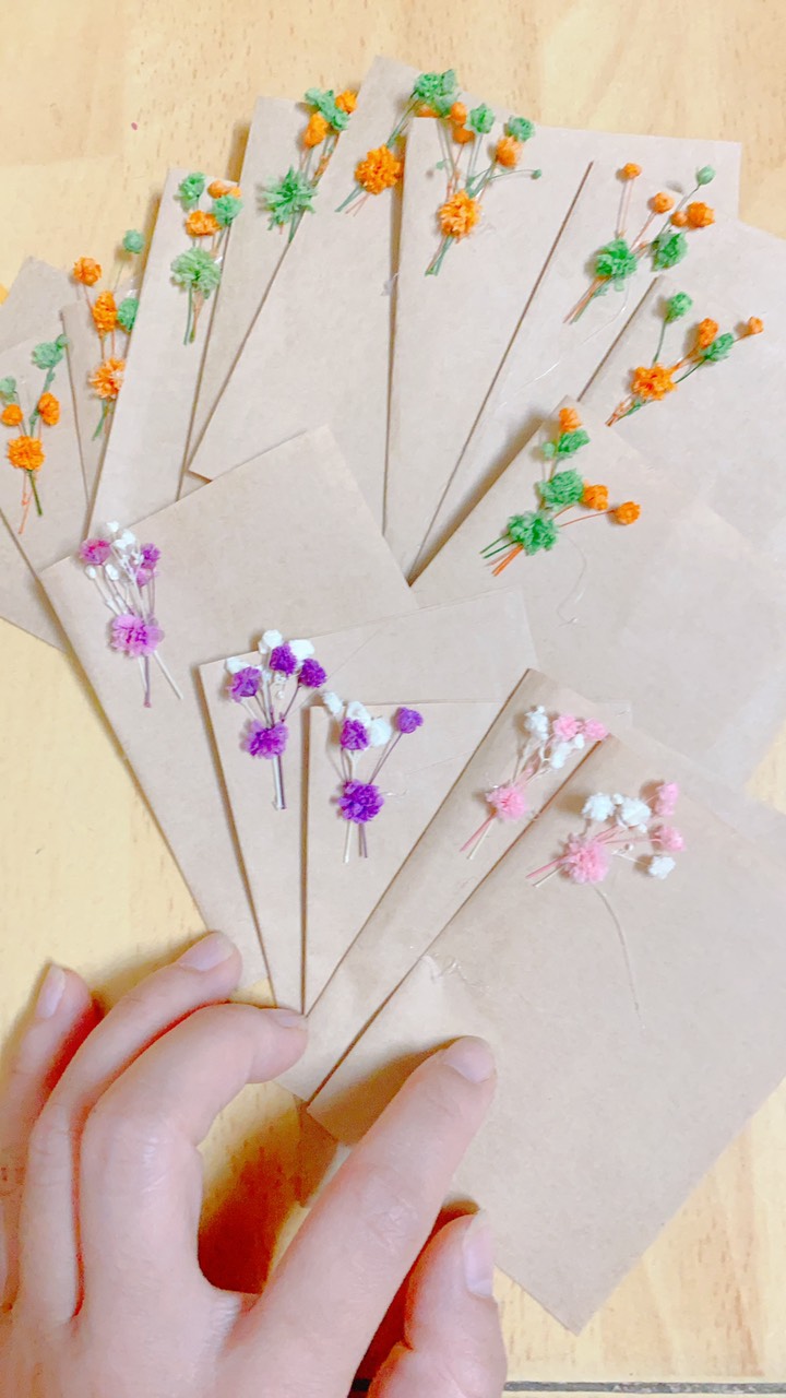 Set 5 thiệp hoa baby khô handmade