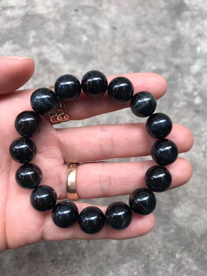 [HCM]VÒNG TAY ĐÁ MẮT HỔ XANH ĐEN 12LY