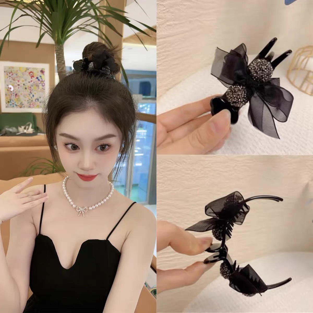 Kẹp Tóc 3 Răng Đính Nơ Phong Cách Trẻ-phukienteen