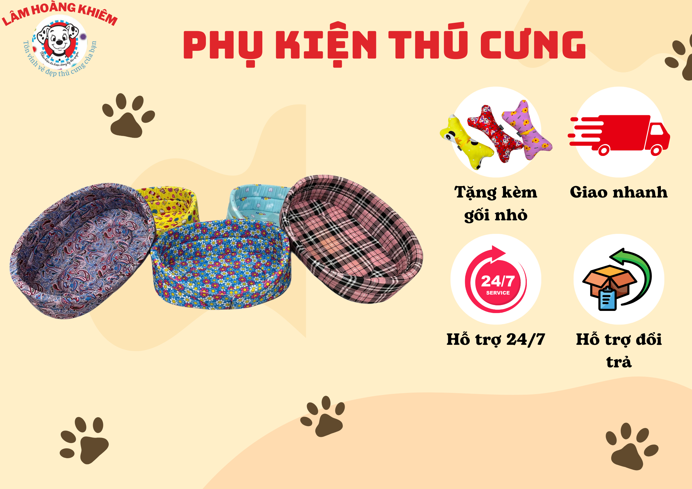 Nệm giường ngủ cho chó mèo thú cưng LHK - nệm hình Oval 1 lớp có tặng kèm gối nhỏ