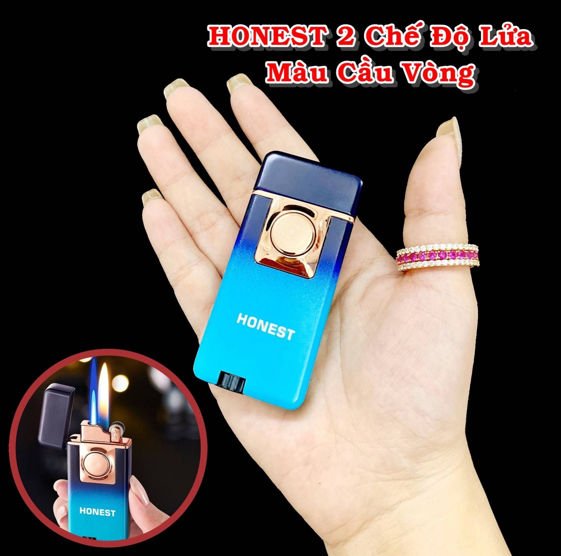 BẬT LỬA HO-NEST 2 CHẾ ĐỘ LỬA MÀU CẦU VÒNG (LỬA NGỌN VÀ LỬA HOẢ TIỄN) - (XÀI GAS)