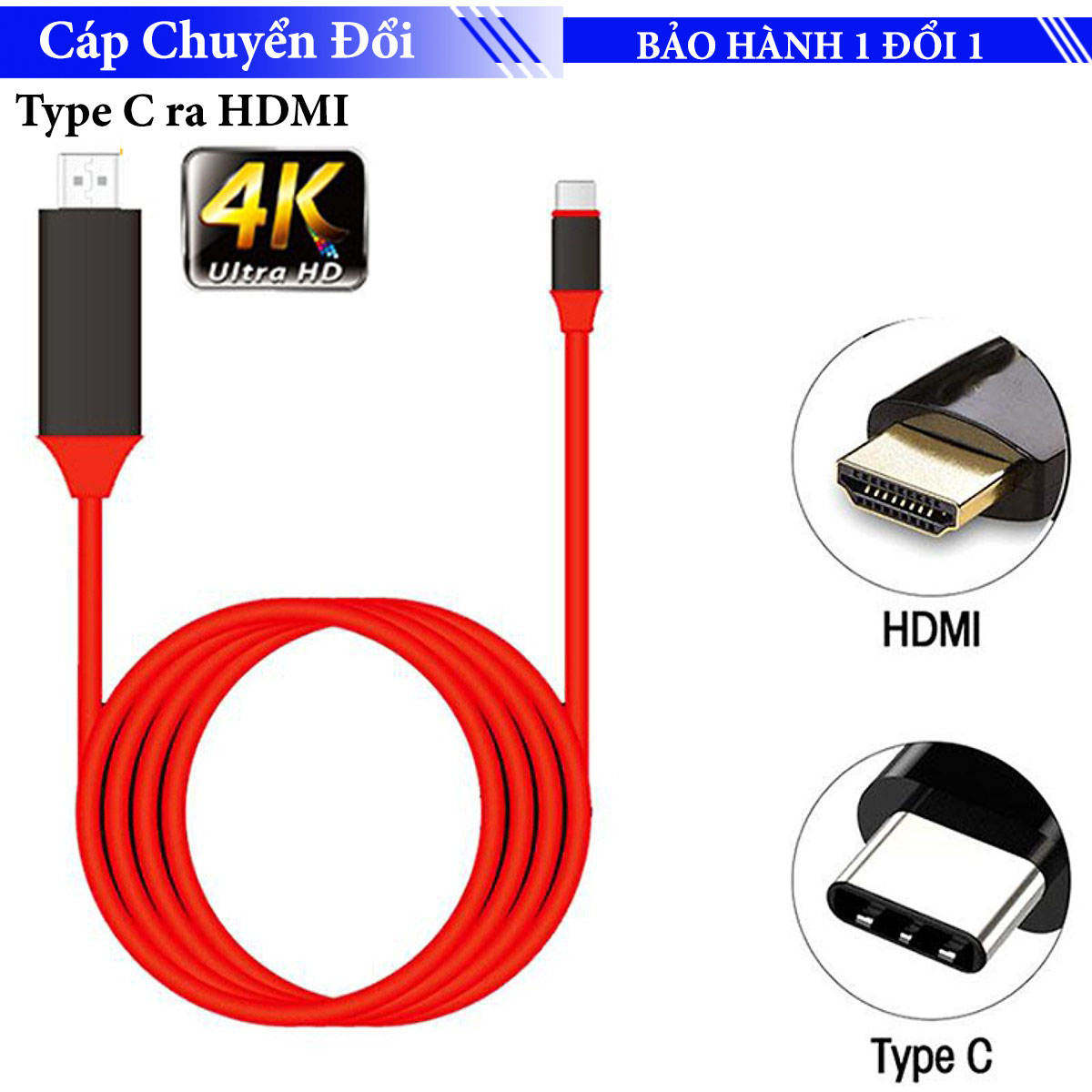 Cáp chuyển tín hiệu USB Type-C ra HDMI dài 2m cho Android - Hỗ trợ chất lượng 4k