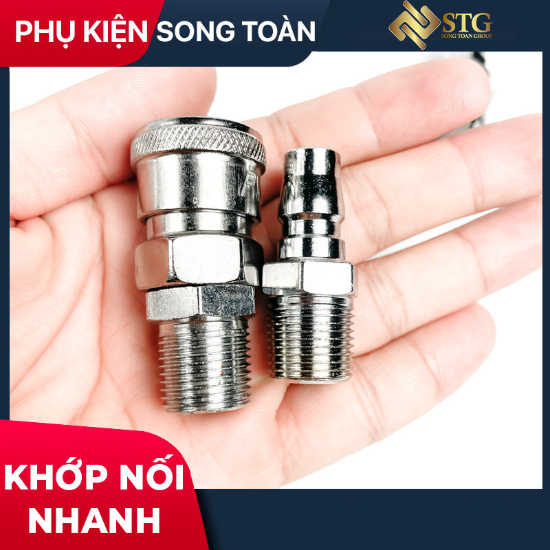Bộ Khớp Nối SM PM Trục Bi & Nối Nhanh Ổ Bi Đầu Đực Cái  - Kết Nối Ren Ngoài - Bằng Thép Mạ Crom