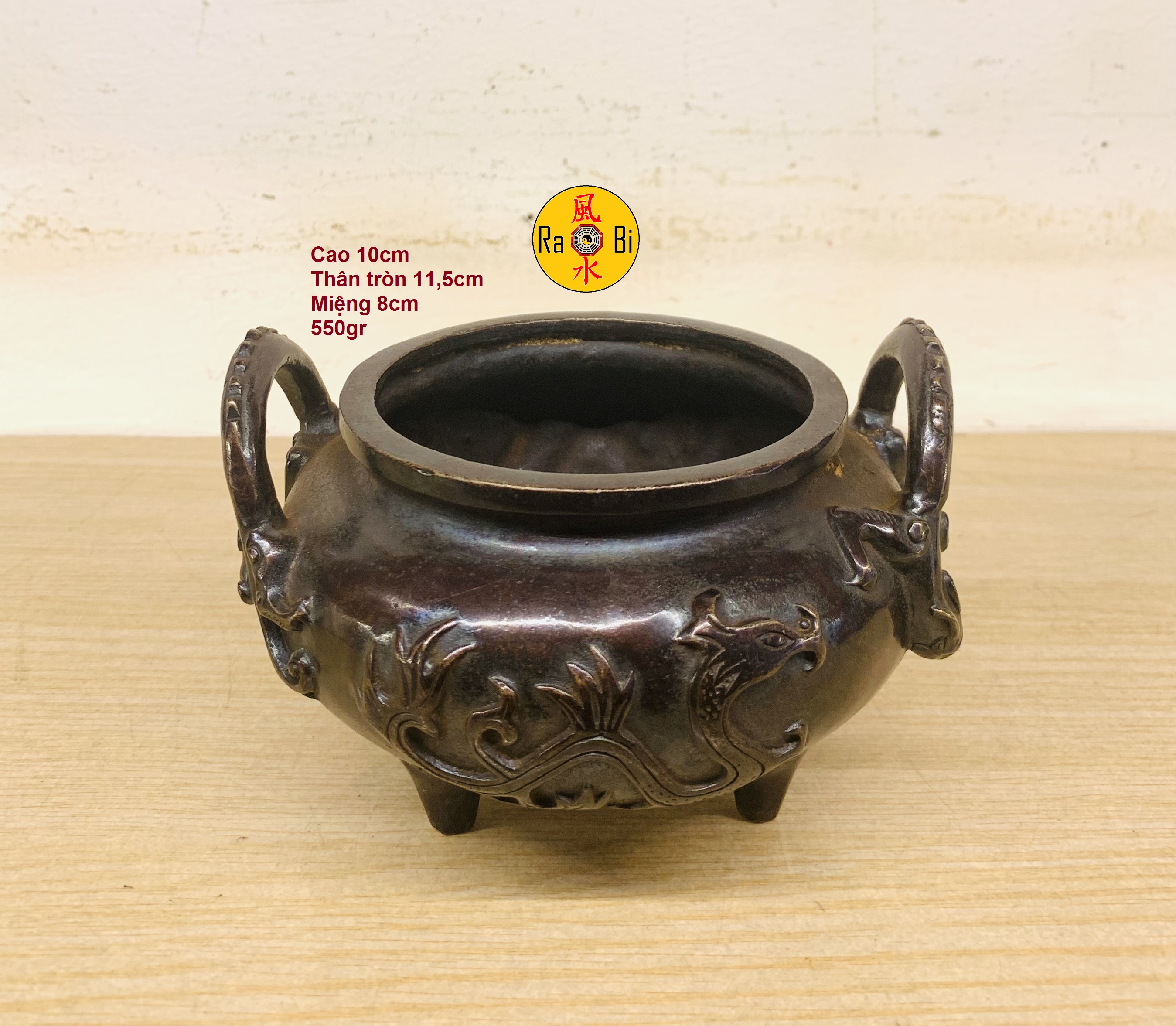 Lư Hương Đồng Dày Tay Rồng - Vật Phẩm Đồng Thờ Cúng