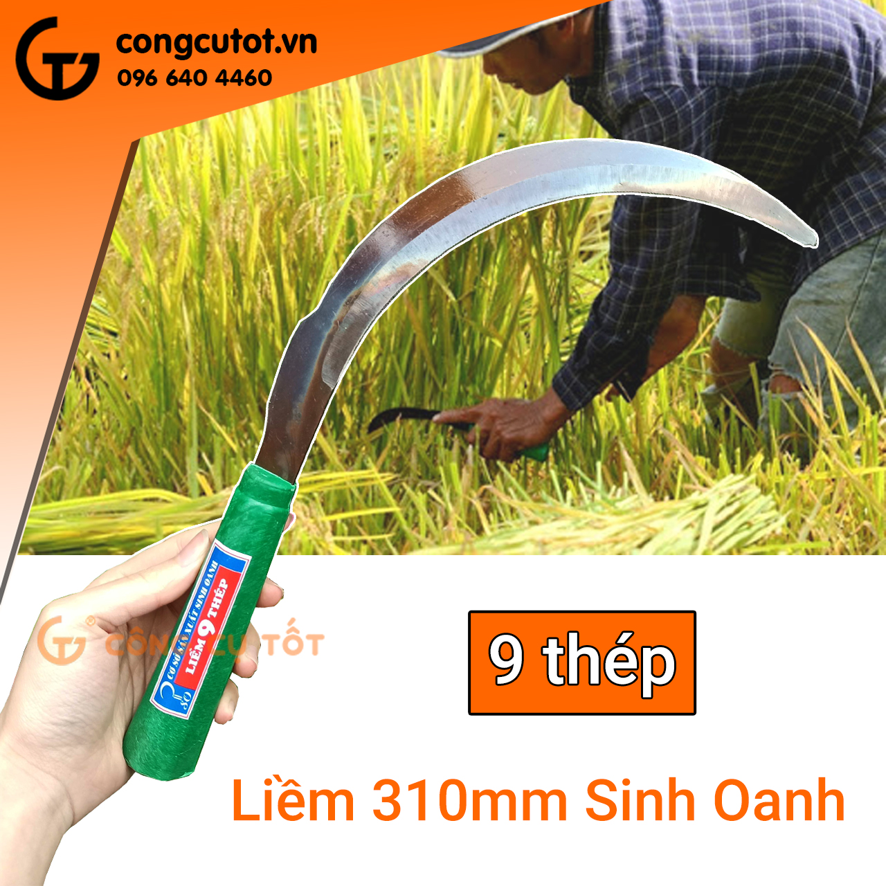 Lưỡi hái - Liềm phát cỏ, cắt lúa cán nhựa dài 310mm