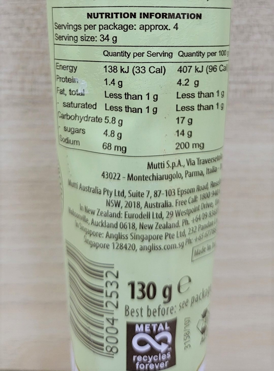 MUTTI (tuýp 130g) SỐT CÀ CHUA ĐẬM ĐẶC 99,5% Tomato Paste Double Concentrated