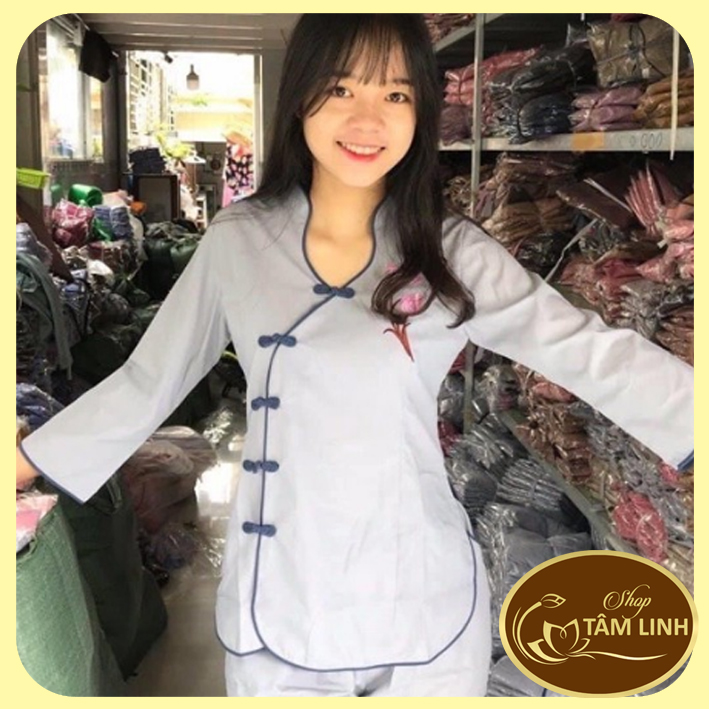 Đồ lam đi chùa_mẫu tàu xéo thêu hoa