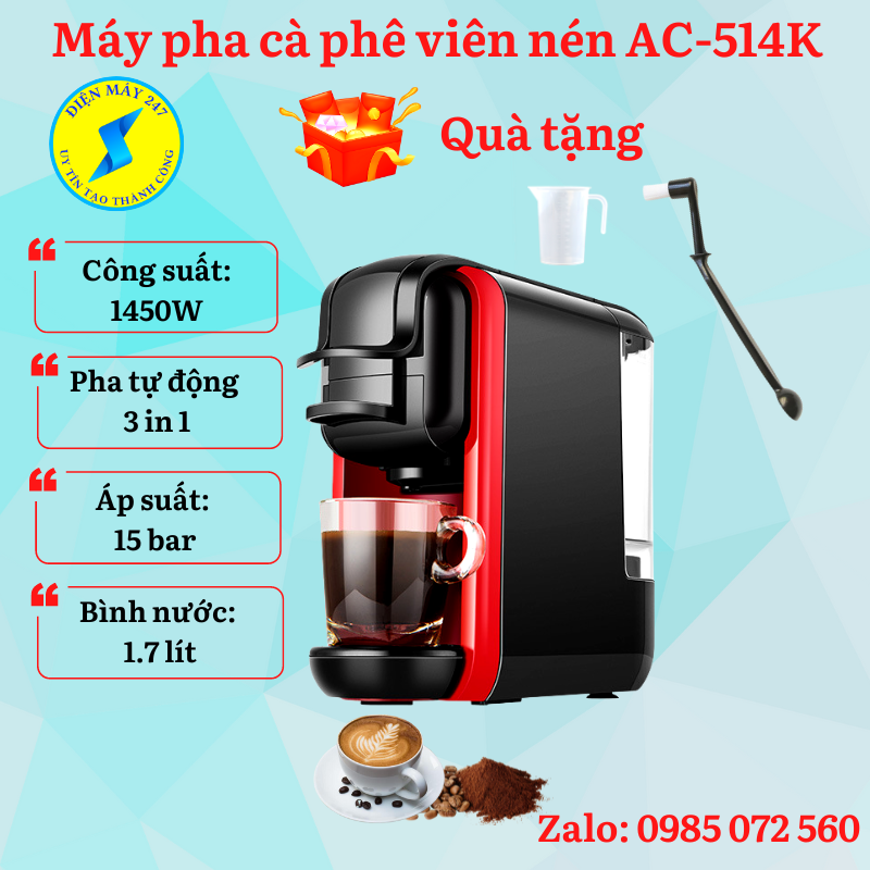 Máy pha cà phê viên nén ac-514k - máy pha cà phê tự động 3 in 1