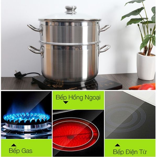 Bộ nồi xửng hấp FiveStar Standard inox 430 , 3 đáy , nắp kính, tặng 1 vá canh , dùng được bếp từ , hồng ngoại , gas