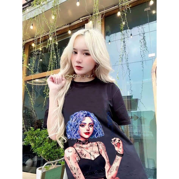 Áo phông tay lỡ cô gái tóc xanh siêu hot HARI