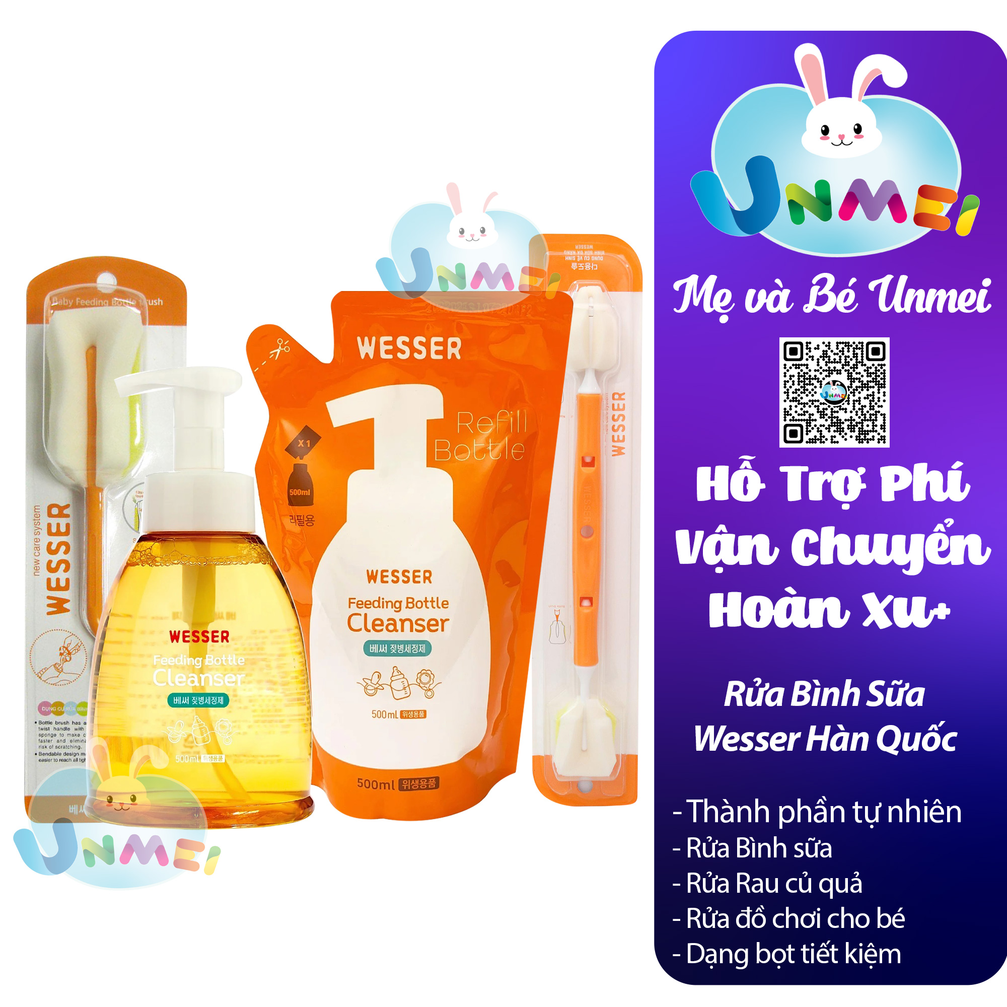 [HCM, Hỏa Tốc 2h] Combo Nước Rửa Bình Sữa Wesser Hàn Quốc