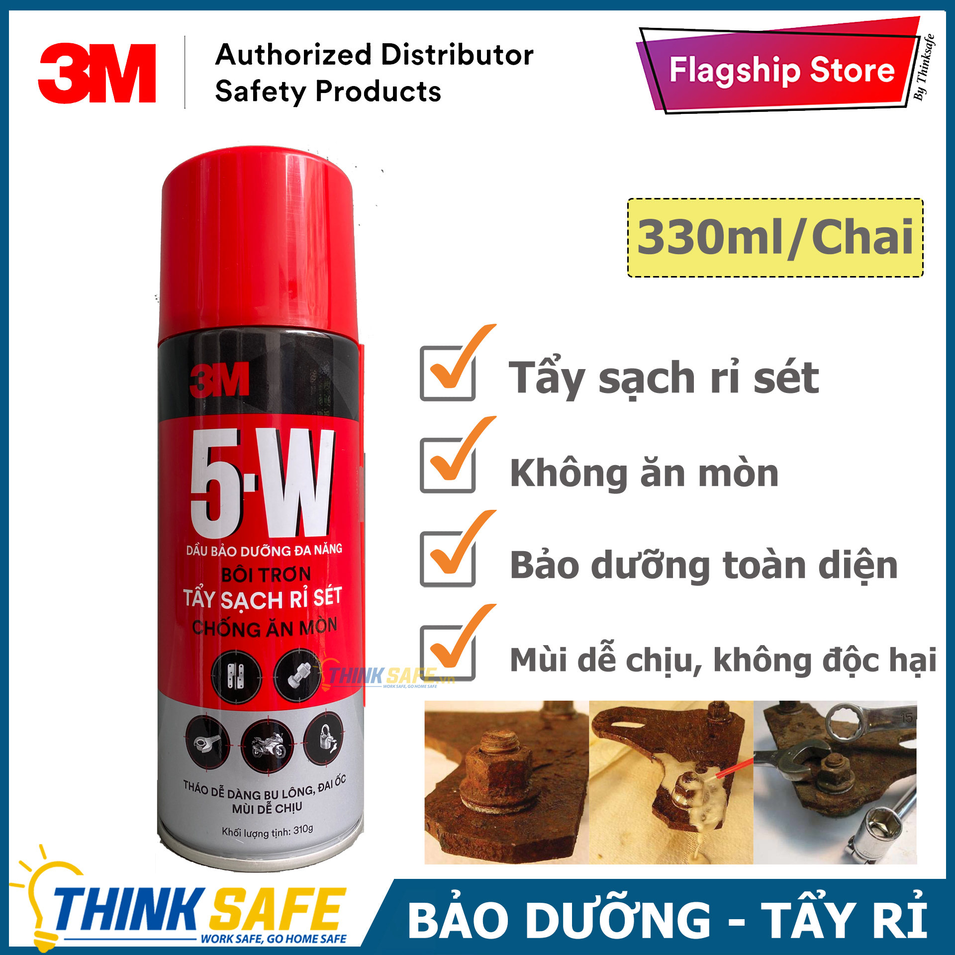 Bottle cleanser, lubrication anti-rust 3M 5W decontamination cleaning rust, corrosion resistance (310g) -protective thinksafe