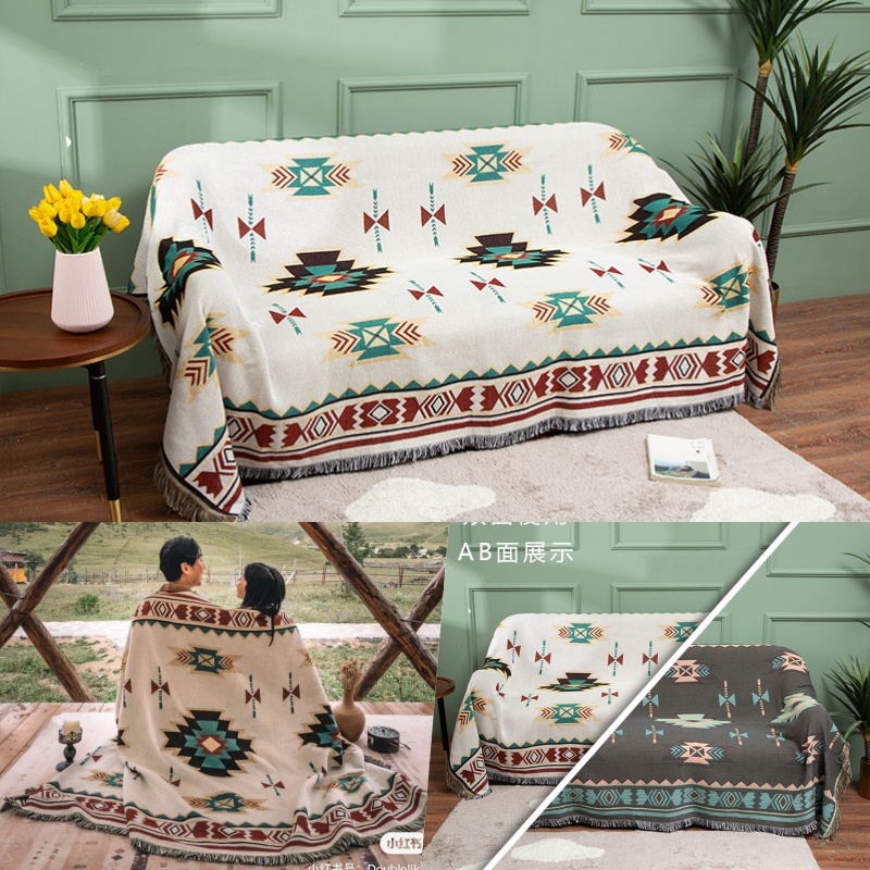 Thảm Phòng Khách Thổ Cẩm Trang Trí Phòng 100% Cotton, Khăn trải bàn, trải sàn, thảm phủ sofa phong cách vintage dệt 2 mặt nhập khẩu cao cấp kích thước 90x90cm, không phai màu khi giặt tay, giặt máy