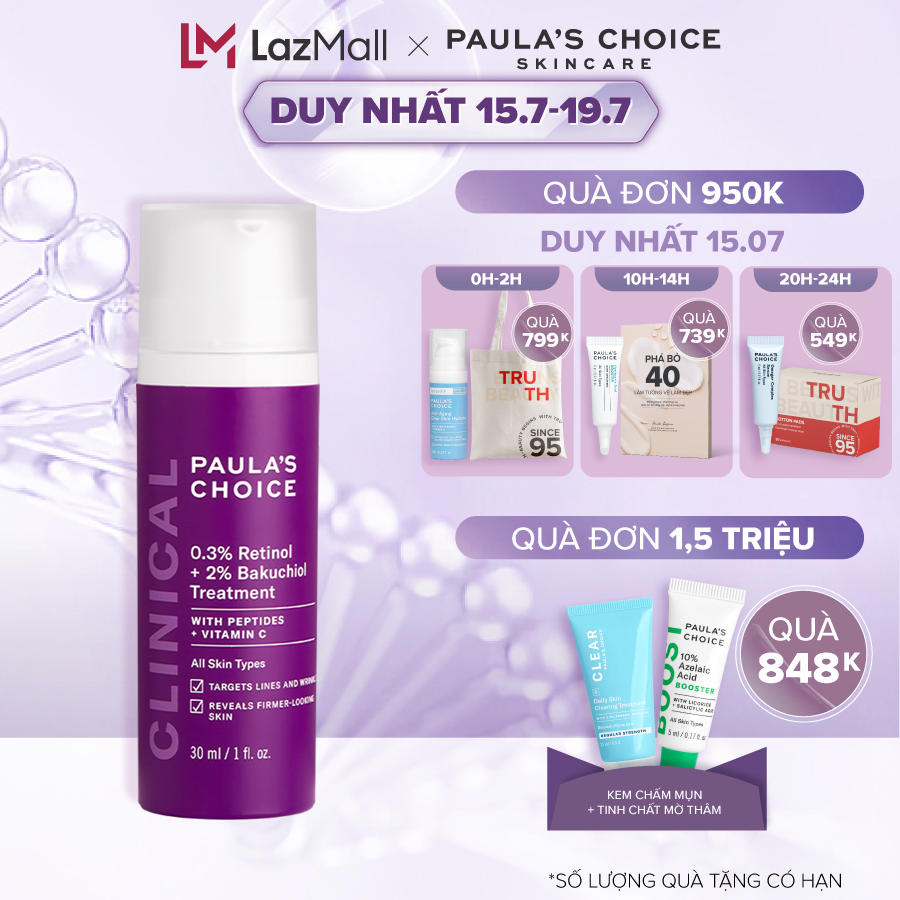 Tinh chất chống lão hóa từ Retinol và Bakuchiol Paula's Choice Clinical 0.3% Retinol + 2% Bakuchiol 30ml Mã 8015