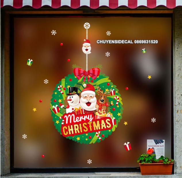 [HCM]Decal trang trí tường Noel - Vòng Nguyệt Quế Noel sắc nét. Decal in trên chất liệu PVC có keo sẵn ở mặt sau chỉ cần lột ra và dán có thể lau chùi bằng nước công nghệ in rõ nét không bay màu.