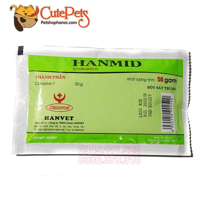 [HOÀN TIỀN 10%]Bột sát trùng Hanmid 50g Cloramin-T Dành cho thú cưng - CutePets