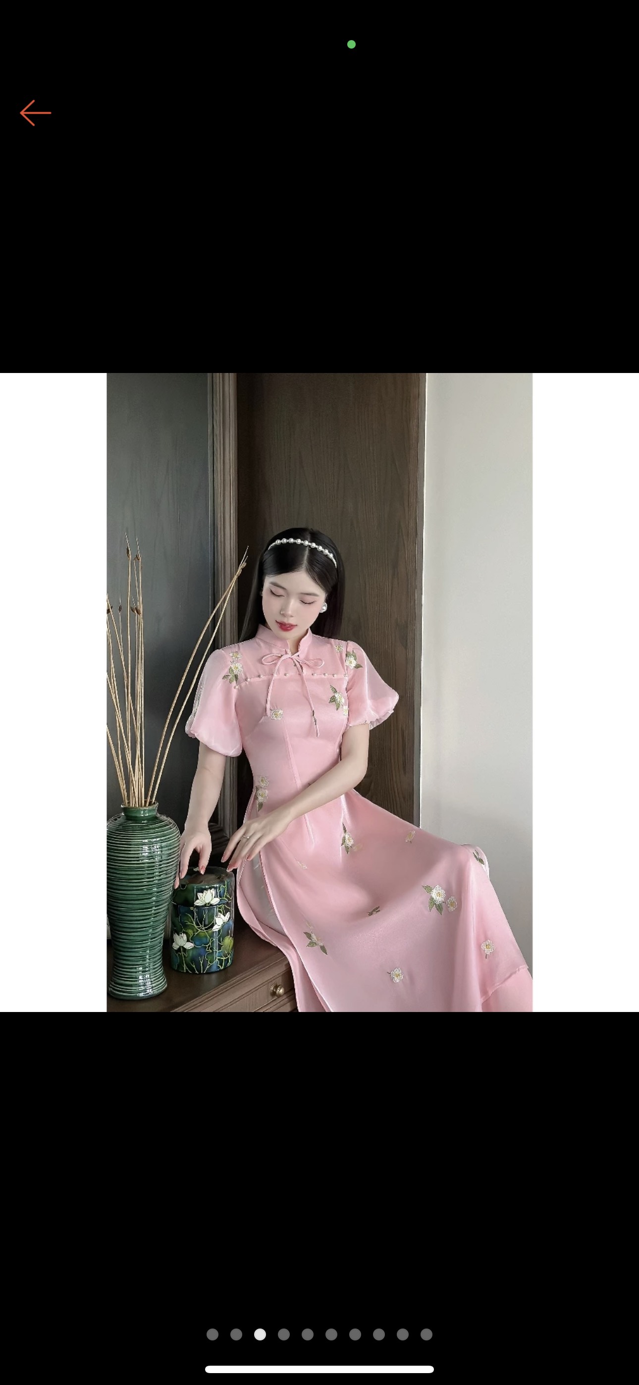 Set áo dài cách tân cổ tàu chất voan thêu hoa và quần ống rộng, áo dài mẫu mới mặc tết