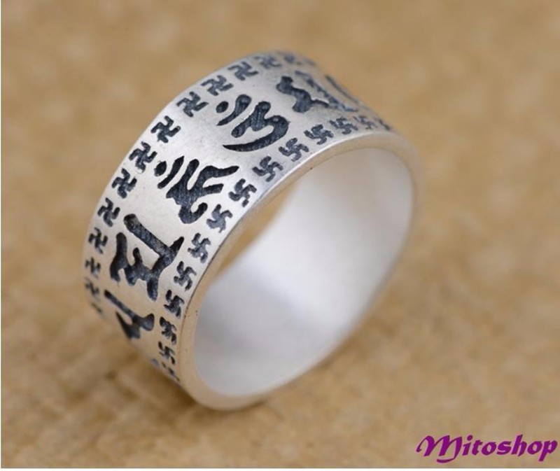 Nhẫn khắc om mani padme hum - chữ vạn - nh101