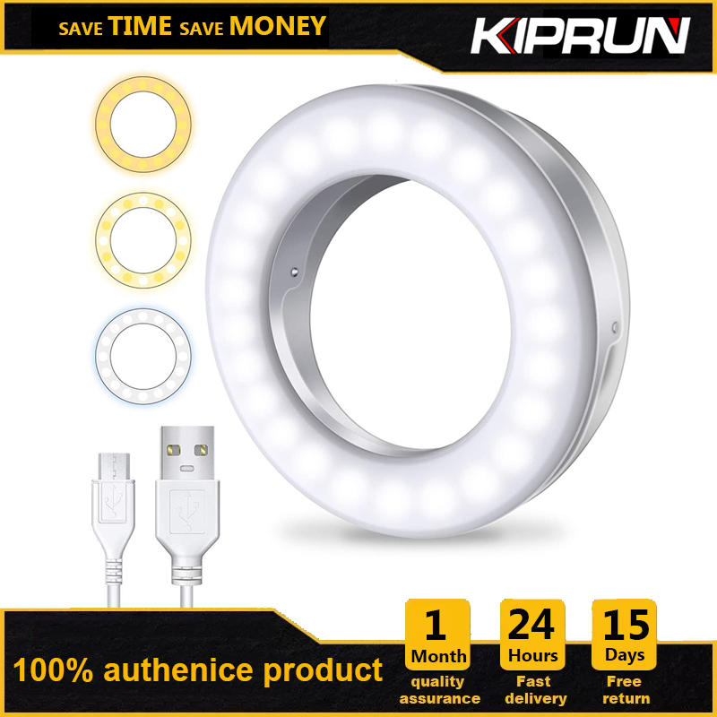 KIPRUN Selfie Ring Light [3 Light Modes] [Rechargeable], Clip on Phone Camera LED Light, Adjustable Brightness Selfie Circle Light for iPhone X Xr Xs Max 7 8 Plus 11 Pro Android iPad Laptop