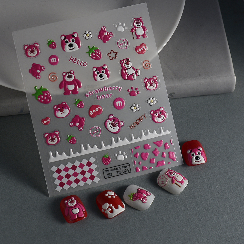 Sticker Lụa Nổi 5D | Gấu Dâu Lotso | Hình Dán Móng Tay